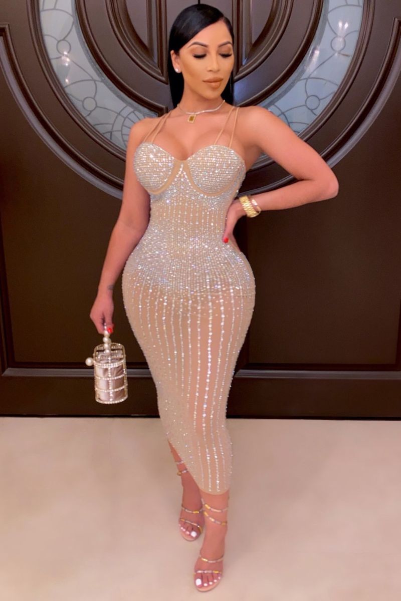 NICOLE DIAMANTÉ MESH KLEID